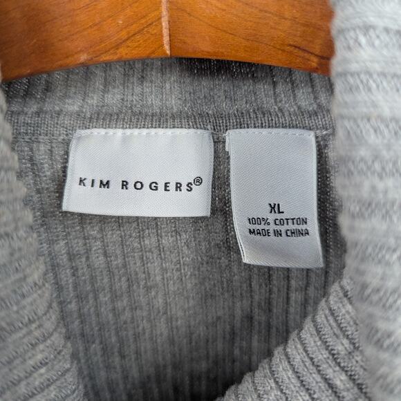 Kim Rogers Gray Ribbed 100% Cotton Turtleneck Sweater XL Classic Core Fall Y2K - Picture 3 of 3